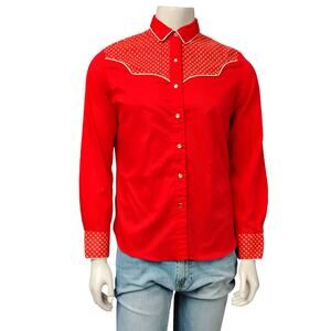 Vintage Rockmount Ranch Wear Western Shirt Size Large Red Floral Yoke and Cuffs